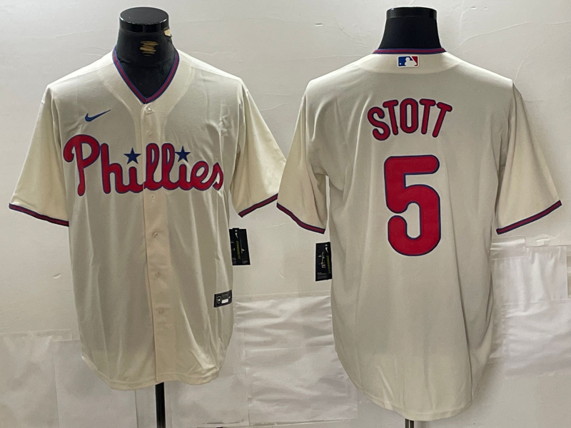 Men's Philadelphia Phillies Bryson Stott Cream Replica Player Jersey baseball jersey product view 1