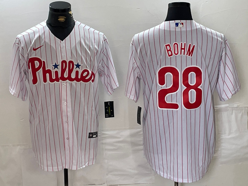Men's Philadelphia Phillies Alec Bohm White Replica Player Jersey baseball jersey product view 1