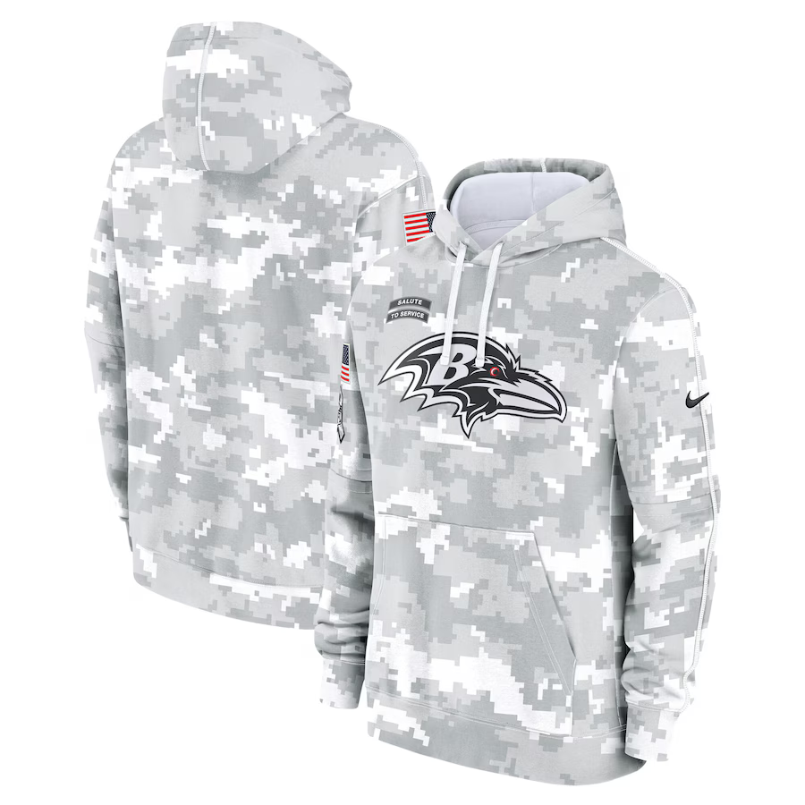 Men's Baltimore Ravens Arctic Camo 2024 Salute to Service Club Fleece Pullover Hoodie football jersey product view 1