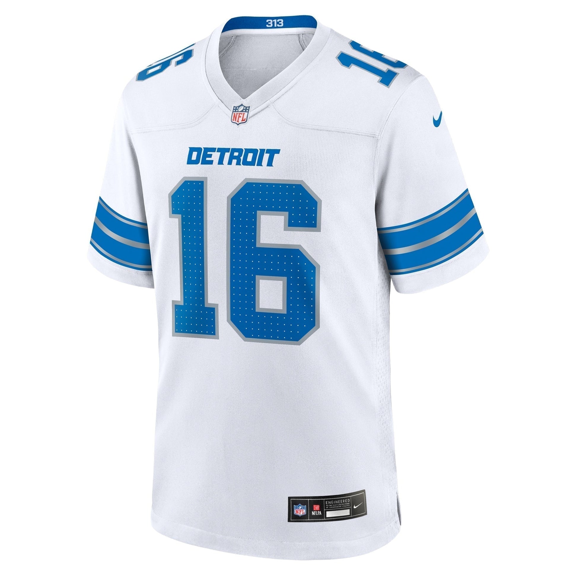 Jared Goff Detroit Lions Game Jersey - White football jersey product view 2