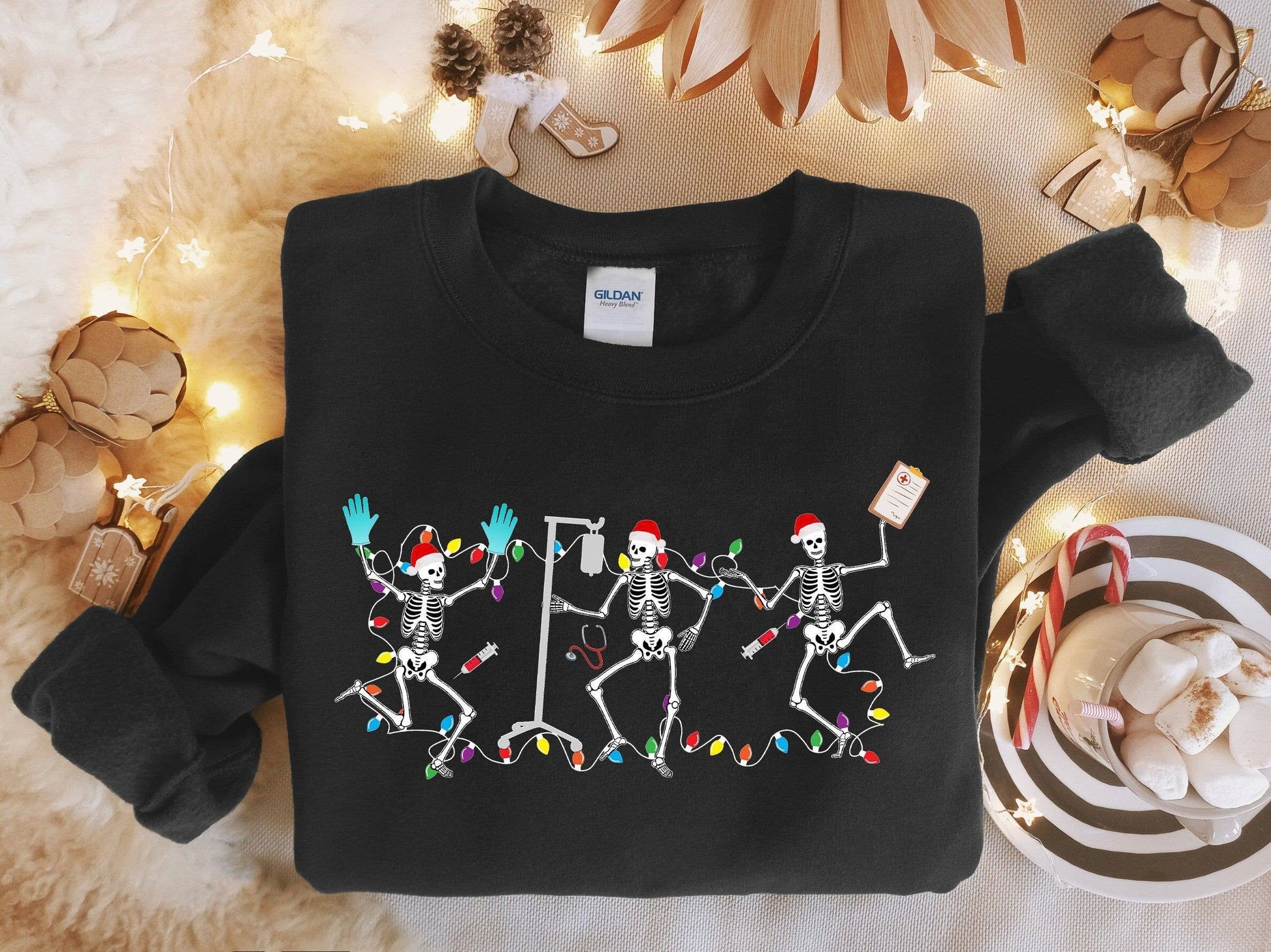 Christmas Skeleton Nurse Dancing Tee Unisex T-shirt, Sweatshirt, Hoodie, Long Sleeve Tee - T-Shirt, Sweatshirt, Hoodie