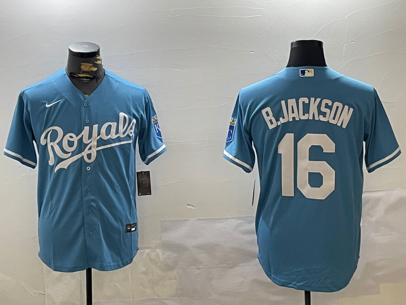 Men's Kansas City Royals #16 Bo Jackson Blue Replica Baseball Jersey1 baseball jersey product view 1