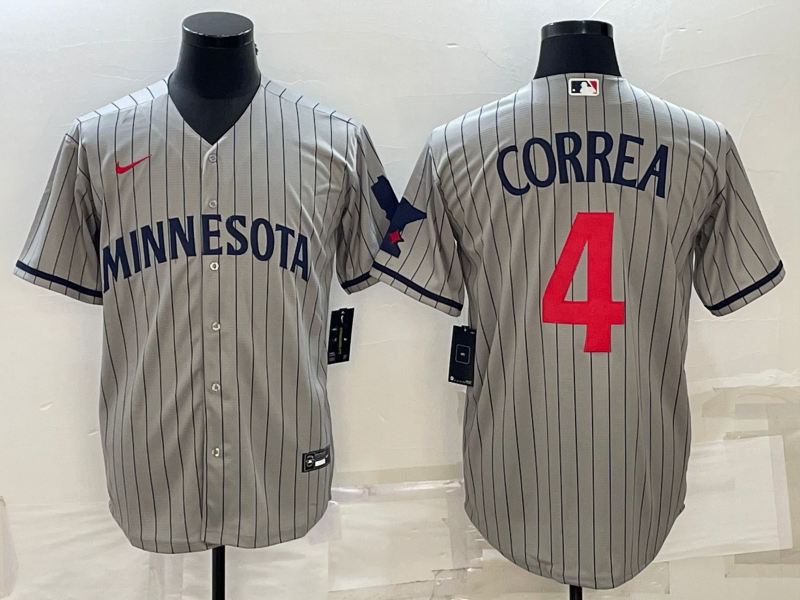 Men's Minnesota Twins Carlos Correa #4 Gray Alternate Replica Player Jersey1 baseball jersey product view 1