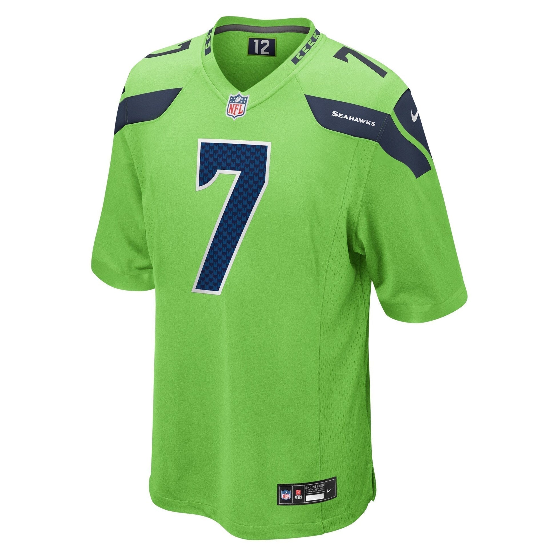 Geno Smith Seattle Seahawks Game Jersey - Neon Green football jersey product view 2