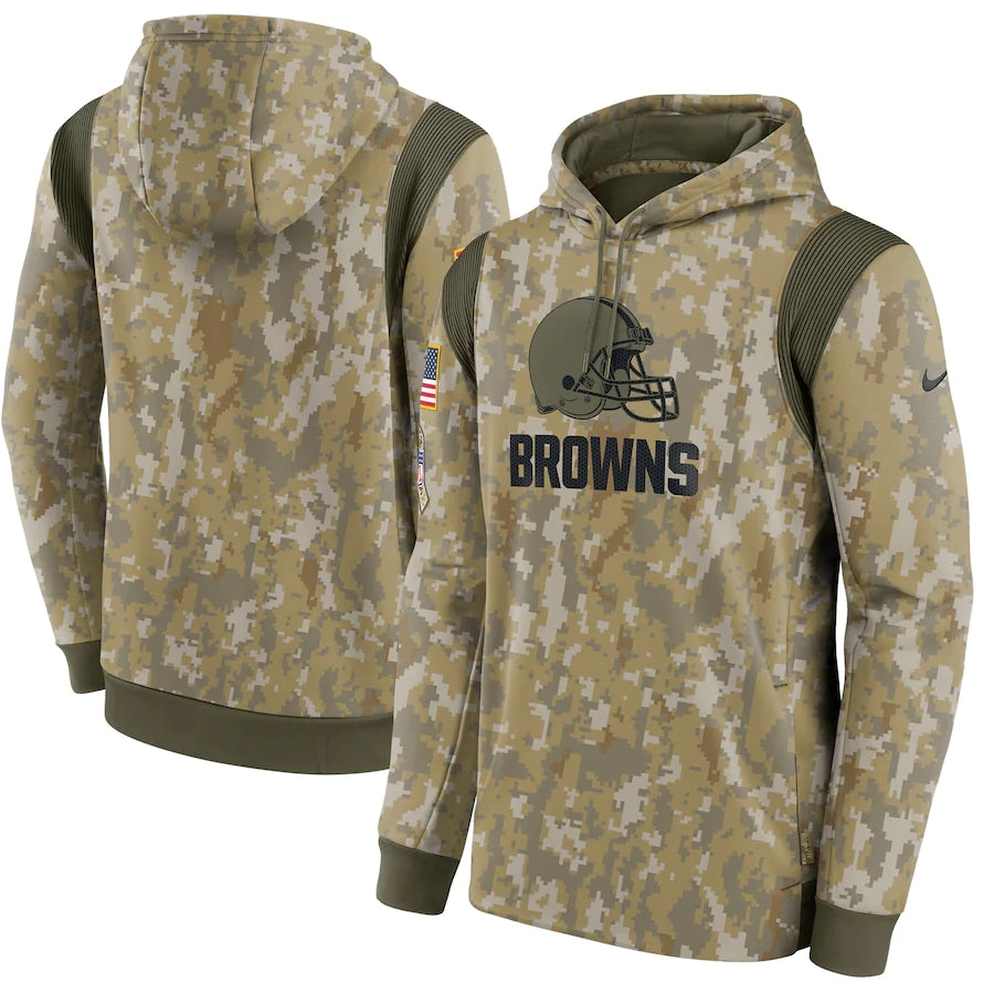 Men's Cleveland Browns 2021 Salute to Service Hoodie Camouflage football jersey product view 1