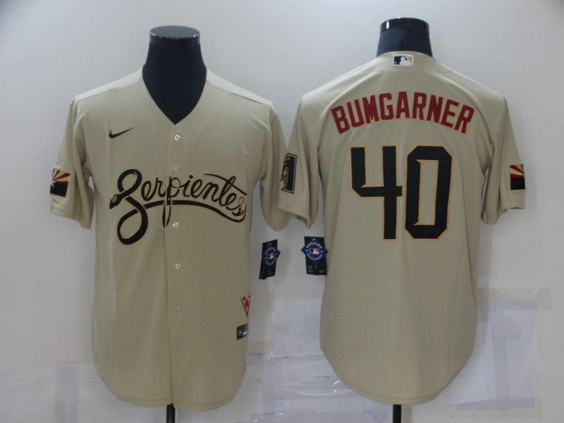 Men's Arizona Diamondbacks Madison Bumgarner Beige Replica Baseball Jersey baseball jersey product view 1