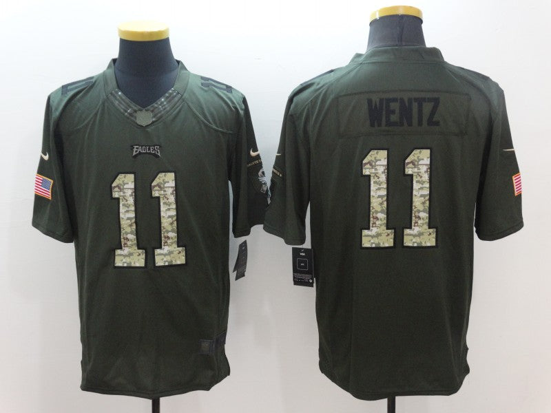 Men's Philadelphia Eagles Carson Wentz #11 Army Green Game Jersey1 football jersey product view 1