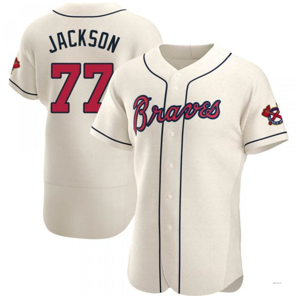 Atlanta Braves #77 Luke Jackson Cream Alternate Jersey Stitches Baseball Jerseys baseball jersey product view 1
