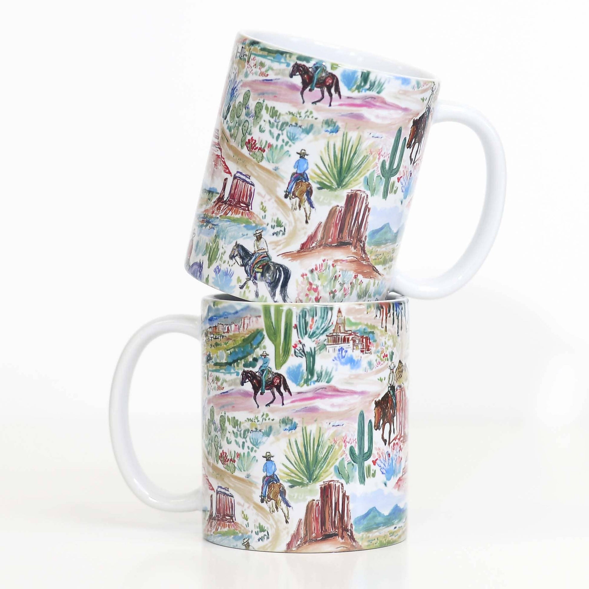 Western Cowboy Landscape Ceramic Mug Horses and Cowboys Unisex T-shirt, Sweatshirt, Hoodie, Long Sleeve Tee - T-Shirt, Sweatshirt, Hoodie