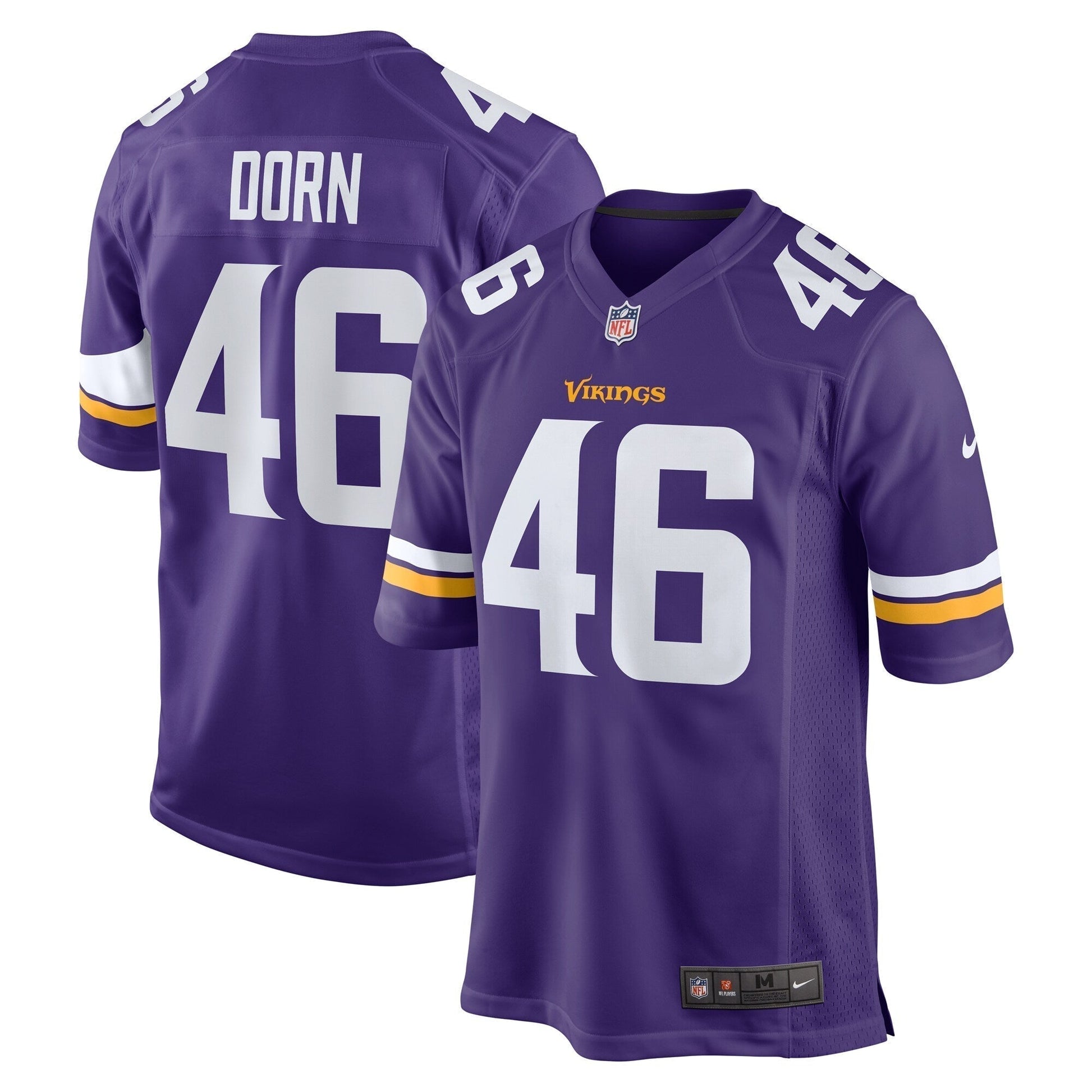 Myles Dorn Minnesota Vikings Game Jersey - Purple football jersey product view 1