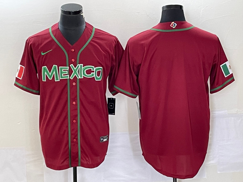 Men's 2023 World Baseball Classic Mexico Red Blank Jersey baseball jersey product view 1