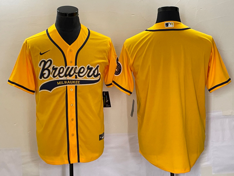 Men's Milwaukee Brewers Yellow Replica Blank Jersey1 Joint Edition baseball jersey product view 1