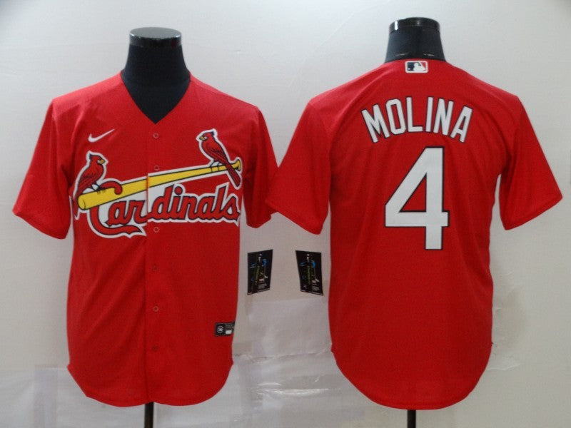Men's St. Louis Cardinals Yadier Molina Majestic Cream Alternate Jersey RED baseball jersey product view 1