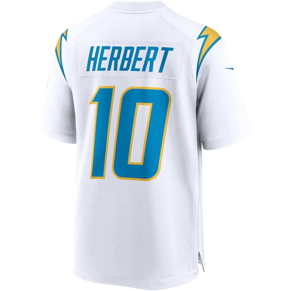 LA.Chargers #10 Justin Herbert White Game Jersey football jersey product view 1