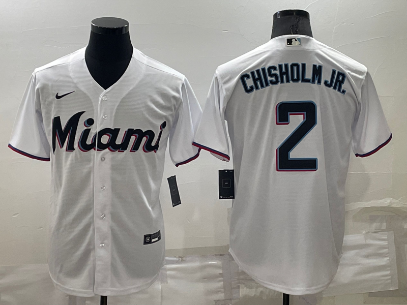 Men's Miami Marlins Jazz Chisholm Jr. #2 White Replica Baseball Jersey baseball jersey product view 1