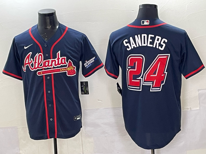 Men's Atlanta Braves Deion Sanders Navy 2025 MLB Speedway Classic Alternate Limited Jersey baseball jersey product view 1