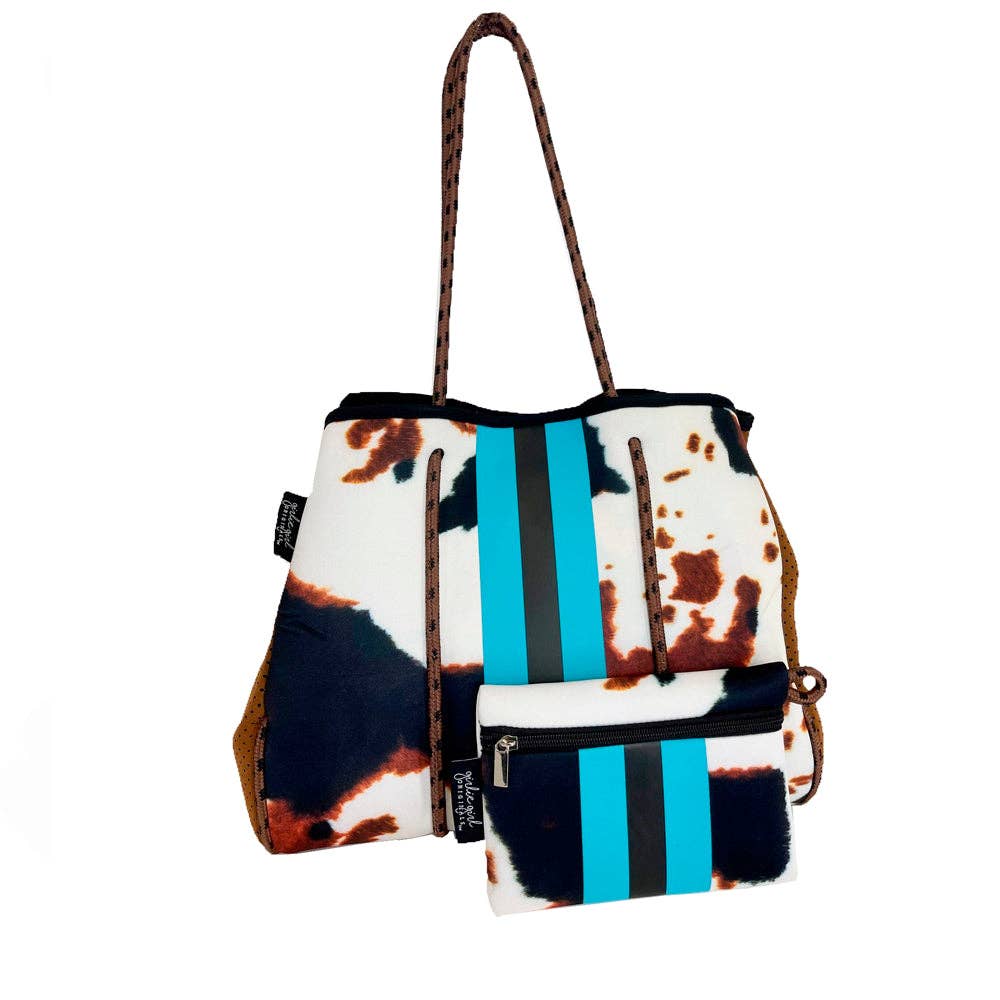 NP-4500-O Cow Brown Turq Neoprene Tote Bag Unisex T-shirt, Sweatshirt, Hoodie, Long Sleeve Tee - T-Shirt, Sweatshirt, Hoodie