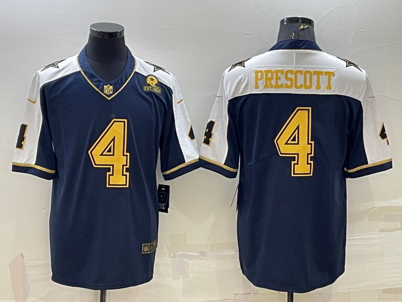 Men's Dallas Cowboys Dak Prescott #4 Navy Authentic Game Jersey1 football jersey product view 1