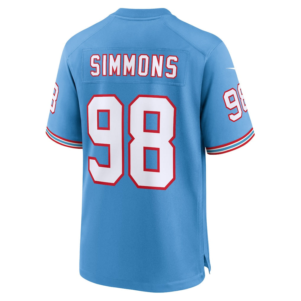 T.Titans #98 Jeffery Simmons Light Blue Oilers Throwback Alternate Game Player Jersey hockey jersey product view 1