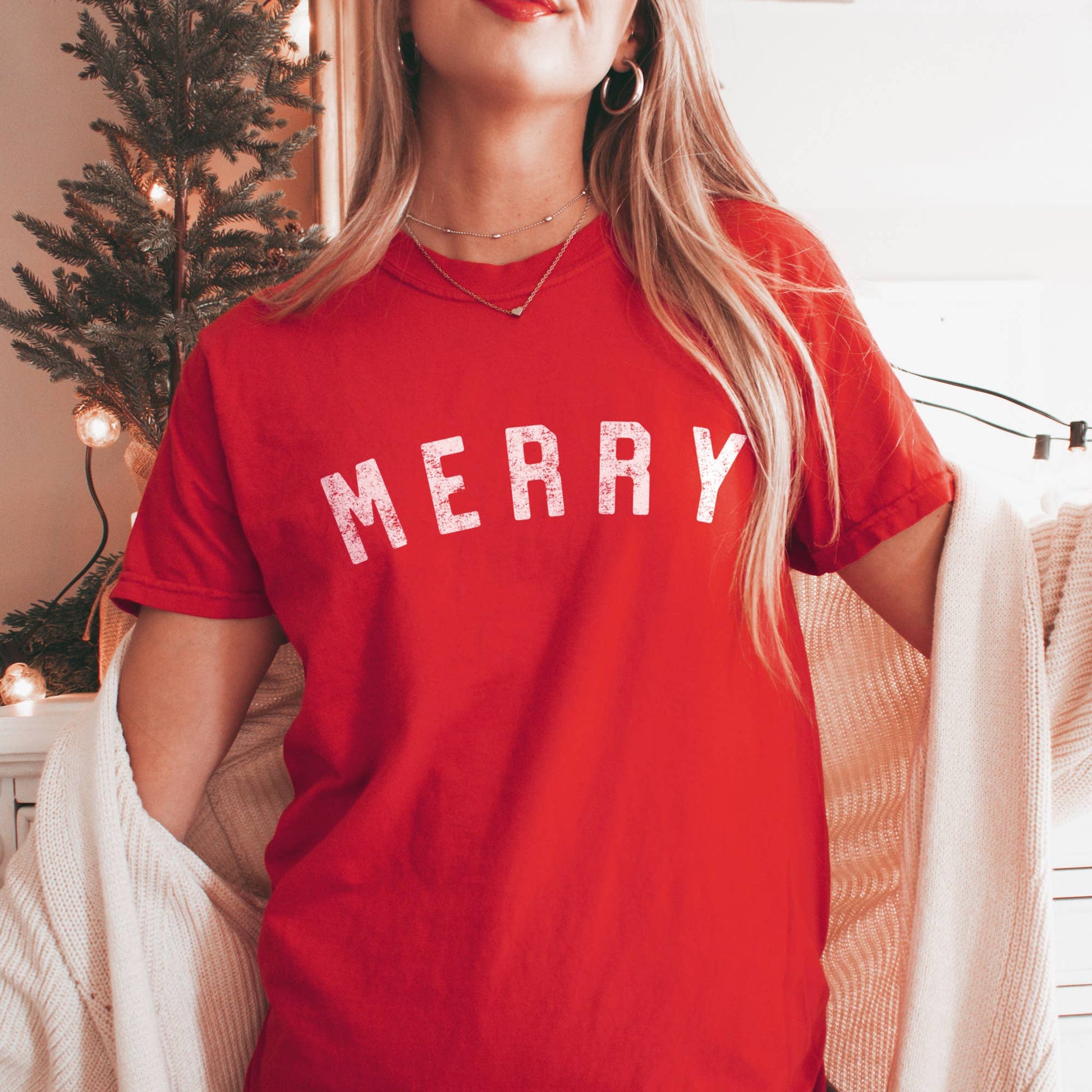 Merry T-Shirt, Comfort Colors Garment Dyed Christmas Tee Unisex T-shirt, Sweatshirt, Hoodie, Long Sleeve Tee - T-Shirt, Sweatshirt, Hoodie