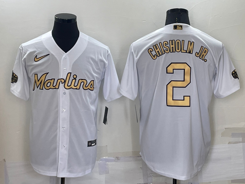 Men's Miami Marlins Jazz Chisholm Jr. #2 White Stitched Jersey baseball jersey product view 1