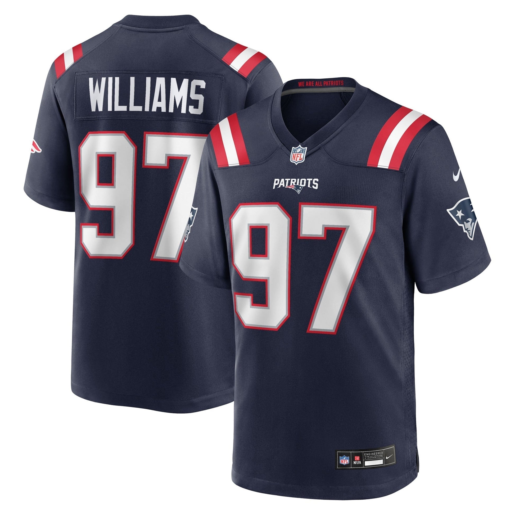 New England Patriots Milton Williams Navy Game Player Jersey football jersey product view 1