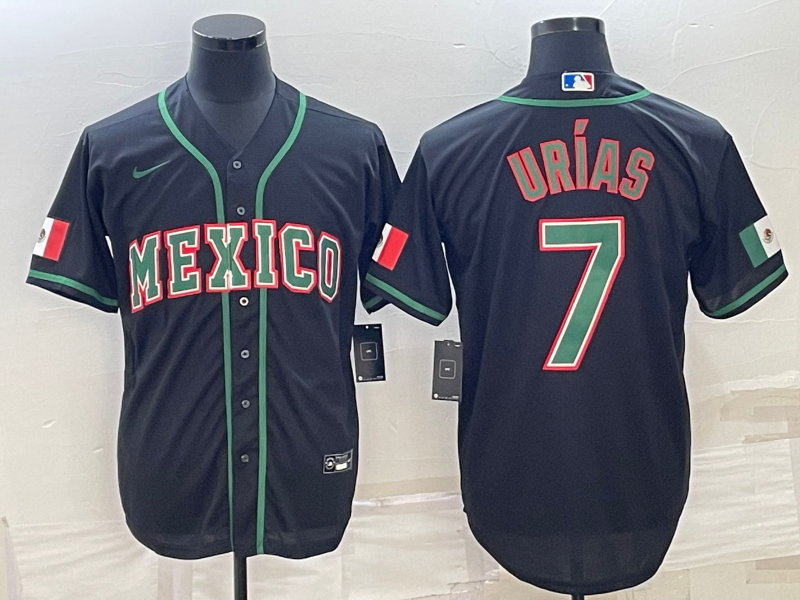 Men's 2023 World Baseball Classic Julio Urias Mexico Black Jersey baseball jersey product view 1
