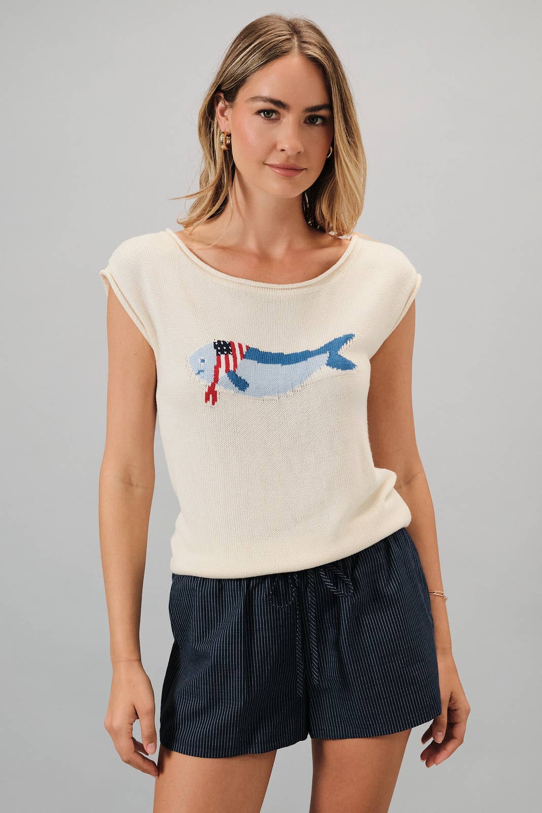 Boat Neck Wide Shoulder USA Fish Graphic Lt Weight Sweater Unisex T-shirt, Sweatshirt, Hoodie, Long Sleeve Tee - T-Shirt, Sweatshirt, Hoodie