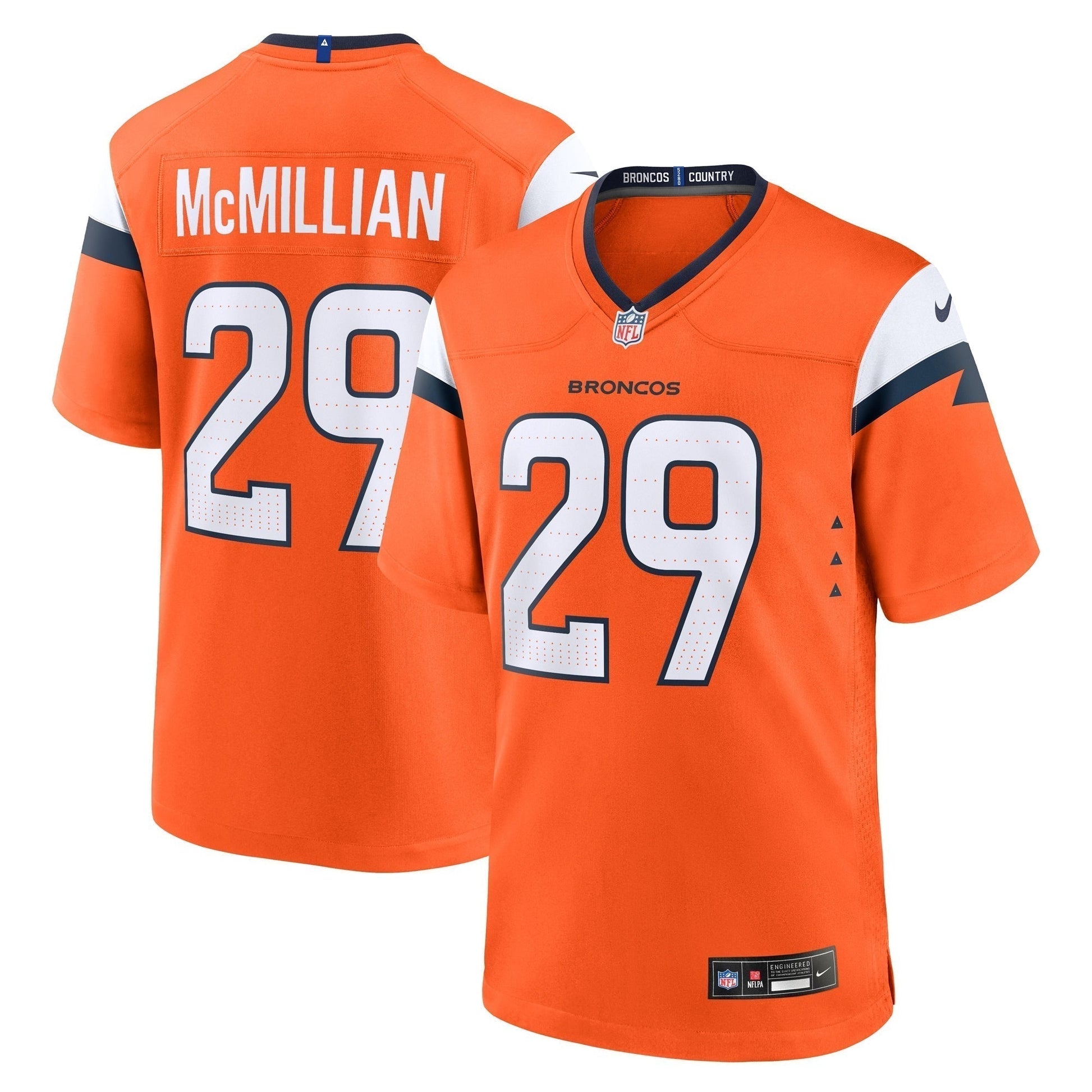 Ja'Quan McMillian Denver Broncos Team Game Jersey - Orange football jersey product view 1