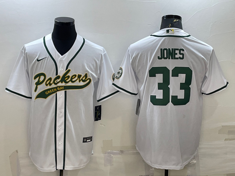 Men's Green Bay Packers Aaron Jones White Game Jersey Joint Edition football jersey product view 1