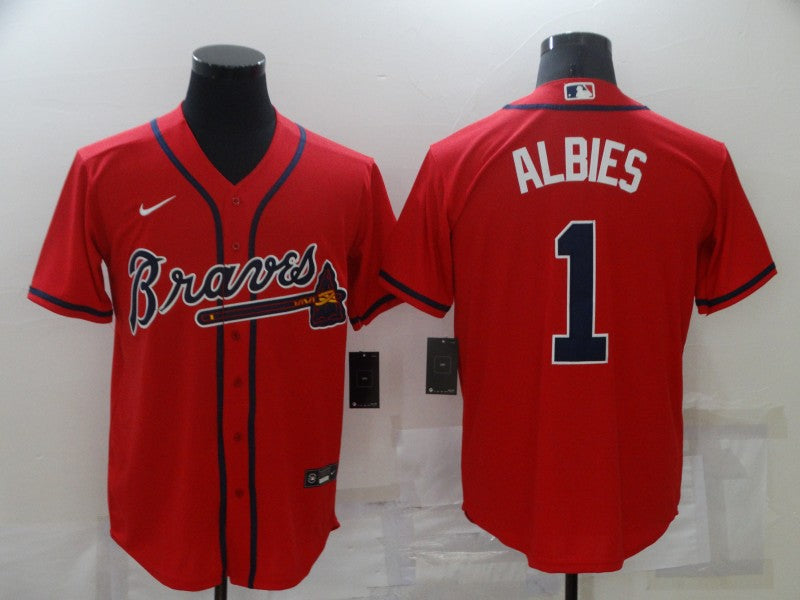 Men's Atlanta Braves Ozzie Albies #1 Red Replica Player Jersey baseball jersey product view 1