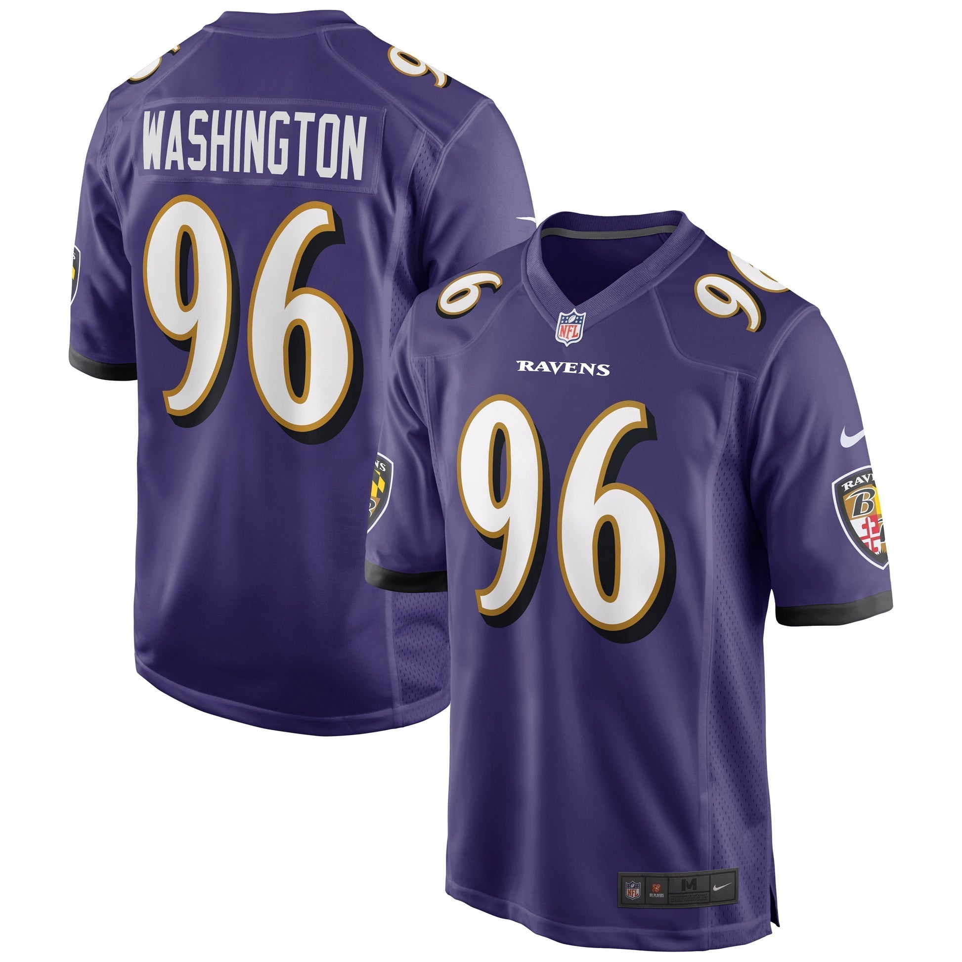 Broderick Washington Baltimore Ravens Game Jersey - Purple football jersey product view 1
