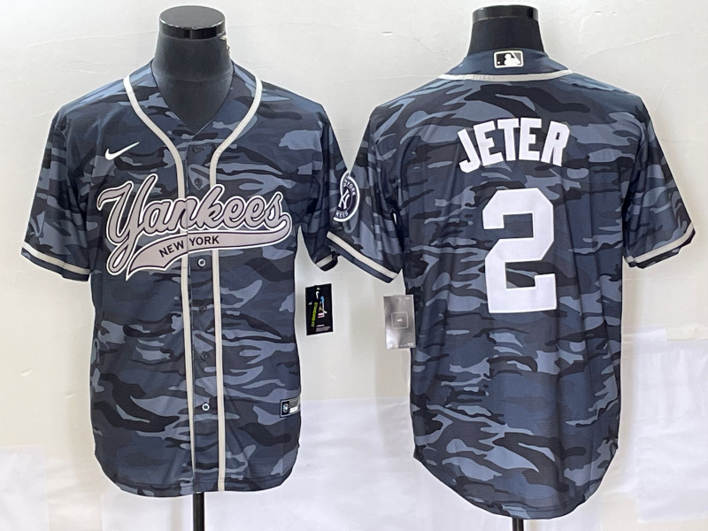 Men's New York Yankees Derek Jeter Grey Camouflage Player Jersey Joint Edition baseball jersey product view 1