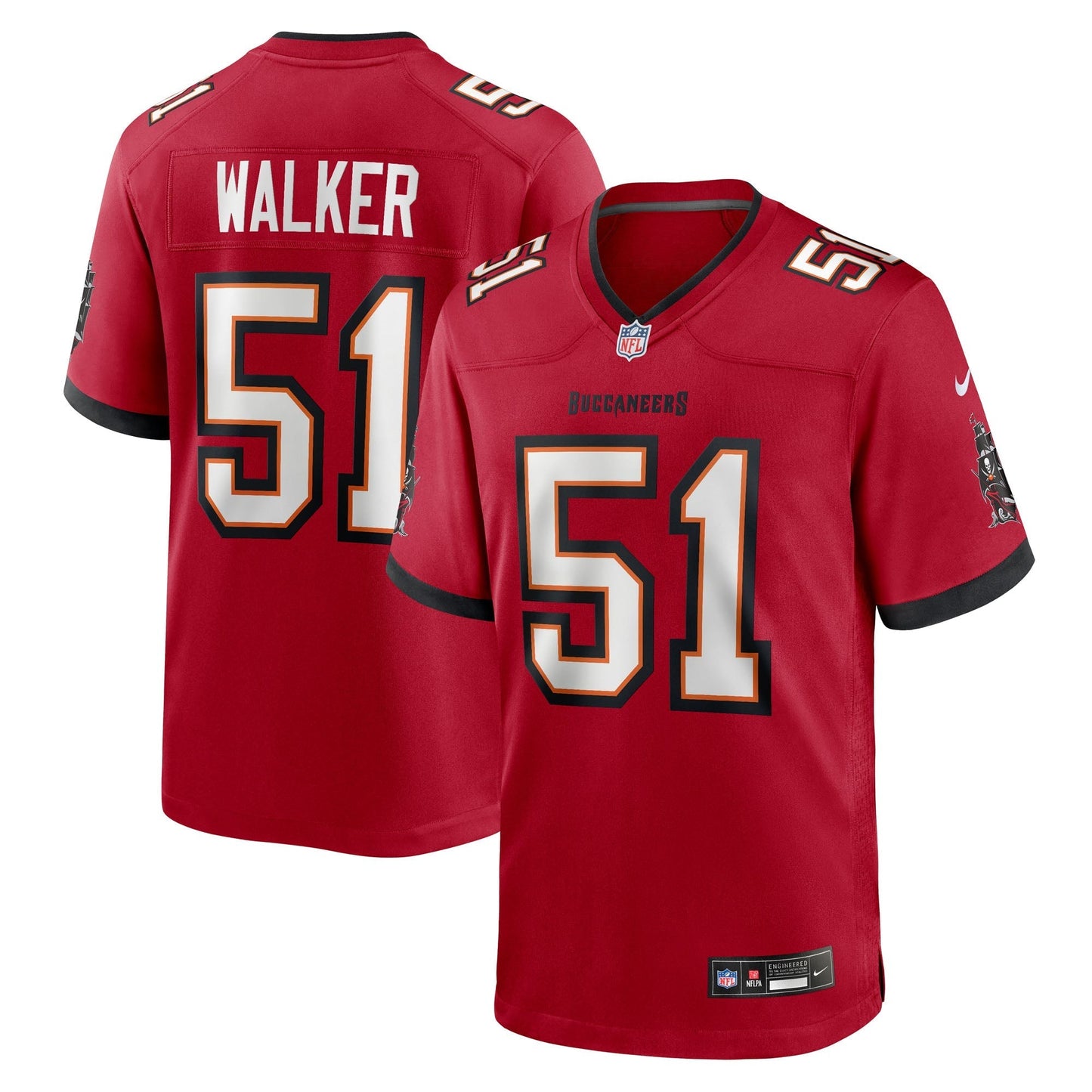 Tampa Bay Buccaneers David Walker Red Team Game Jersey football jersey product view 1