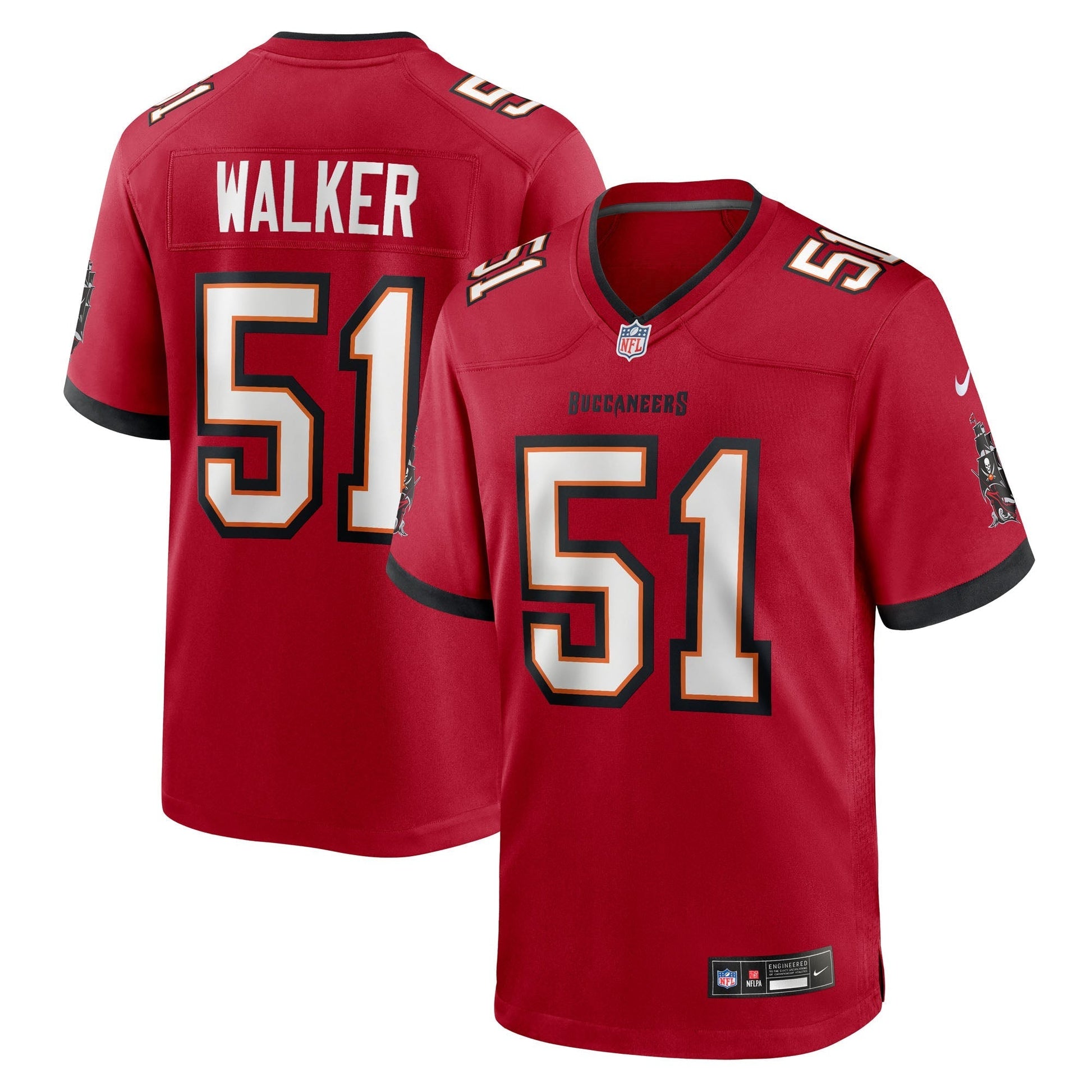 Tampa Bay Buccaneers David Walker Red Team Game Jersey football jersey product view 1