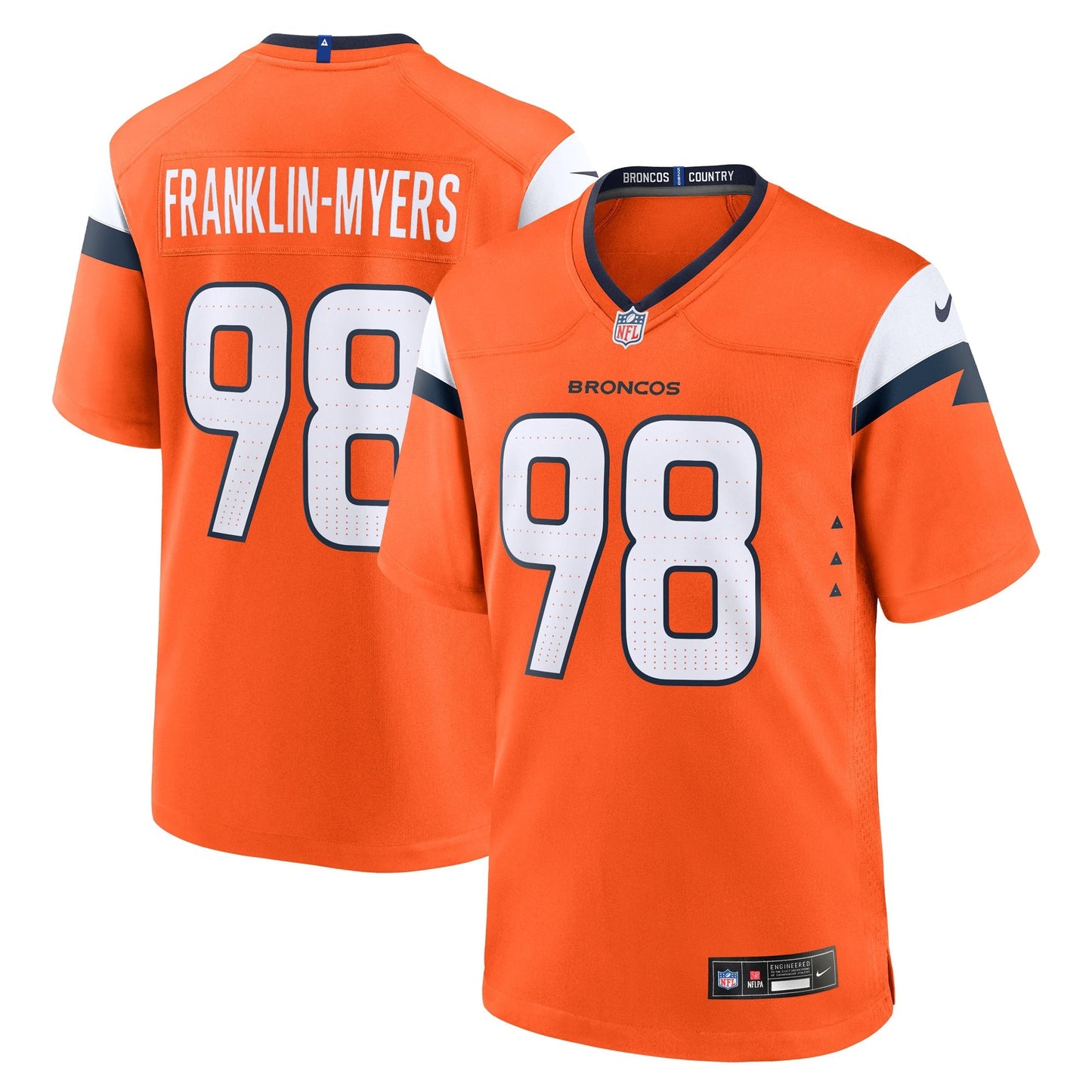 Denver Broncos John Franklin-Myers Orange Team Game Jersey football jersey product view 1