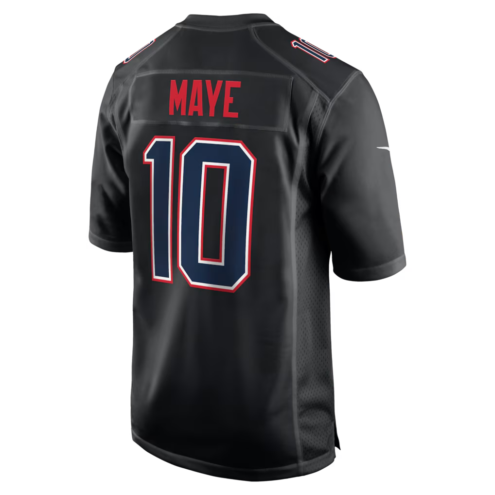 Men's New England Patriots Drake Maye Black Super Bowl LX Patch Carbon Fashion Game Jersey football jersey product view 3