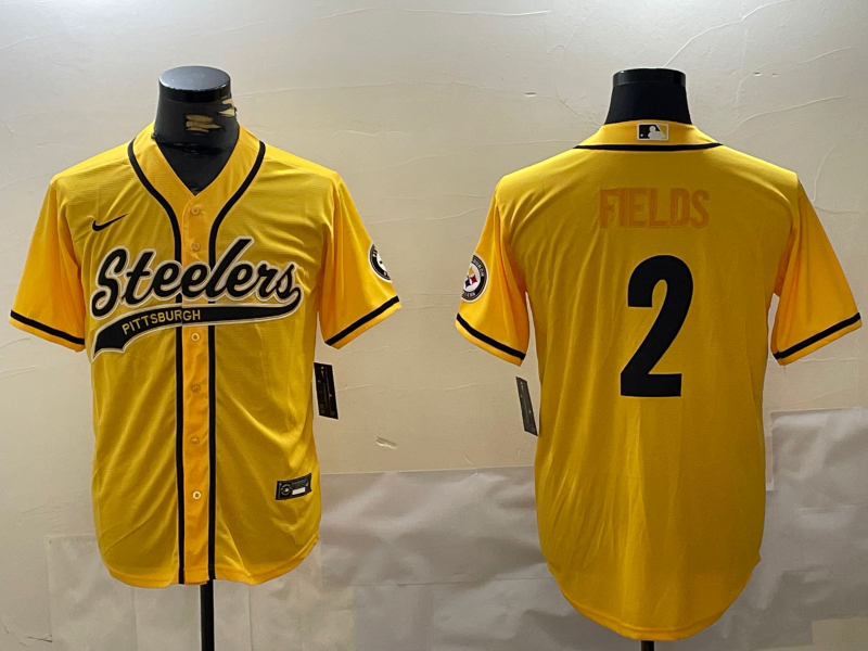Men's Pittsburgh Steelers Justin Fields #2 Yellow Game Player Jersey1 football jersey product view 1