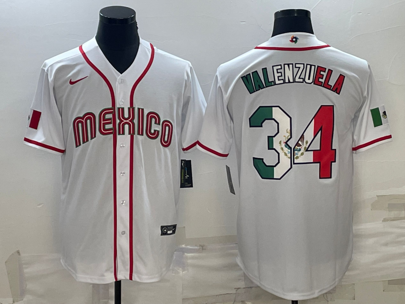 Men's 2023 World Baseball Classic Fernando Valenzuela Mexico White Jersey baseball jersey product view 1