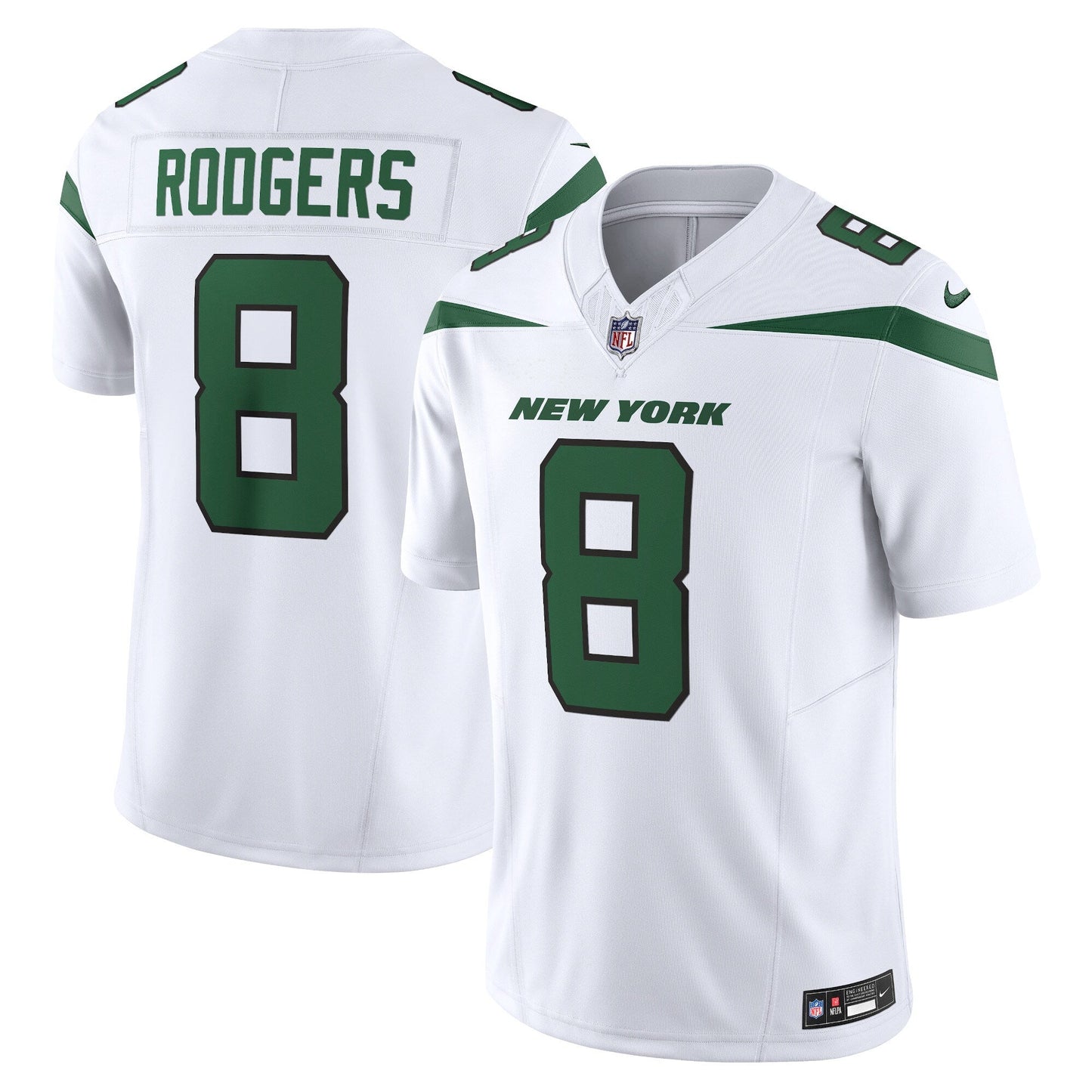 Aaron Rodgers New York Jets Vapor F.U.S.E. Limited Jersey - Spotlight White football jersey product view 1