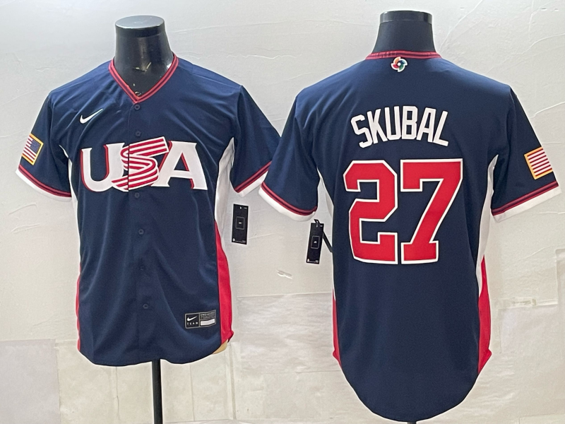Men's USA Baseball Tarik Skubal #27 Navy 2026 World Baseball Classic Stadium Jersey baseball jersey product view 1