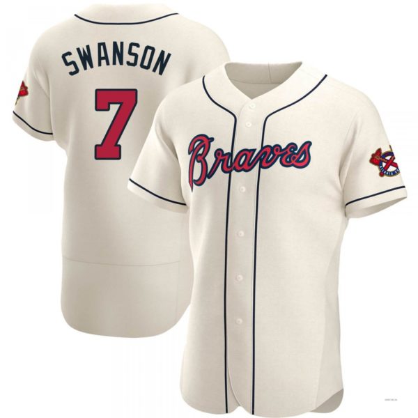 Atlanta Braves #7 Dansby Swanson Cream Alternate Jersey Stitches Baseball Jerseys baseball jersey product view 1