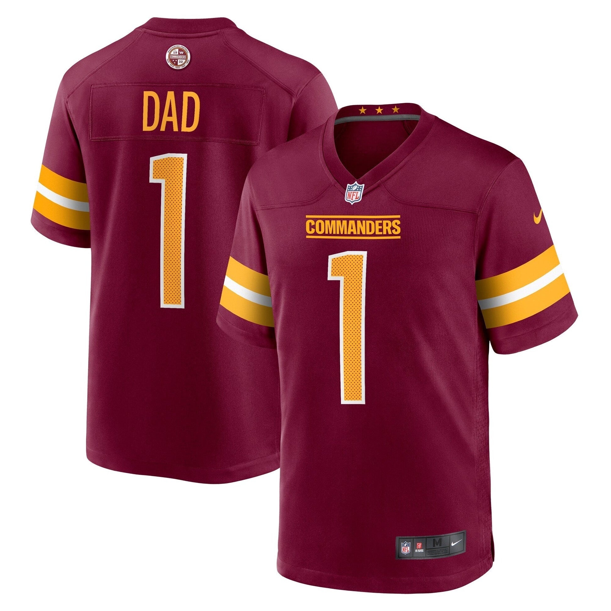 Washington Commanders Number 1 Dad Burgundy Game Jersey football jersey product view 1