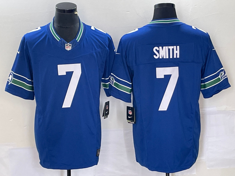 Men's Seattle Seahawks Geno Smith #7 Royal Throwback Player Game Jersey football jersey product view 1