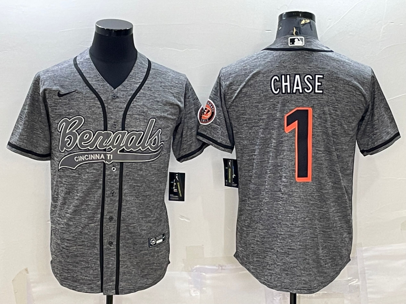 Men's Cincinnati Bengals Ja'Marr Chase #1 Grey Fashion Game Jersey1 football jersey product view 1