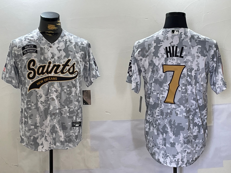 Men's New Orleans Saints Taysom Hill Arctic Camo 2024 Salute to Service Player Jersey football jersey product view 1