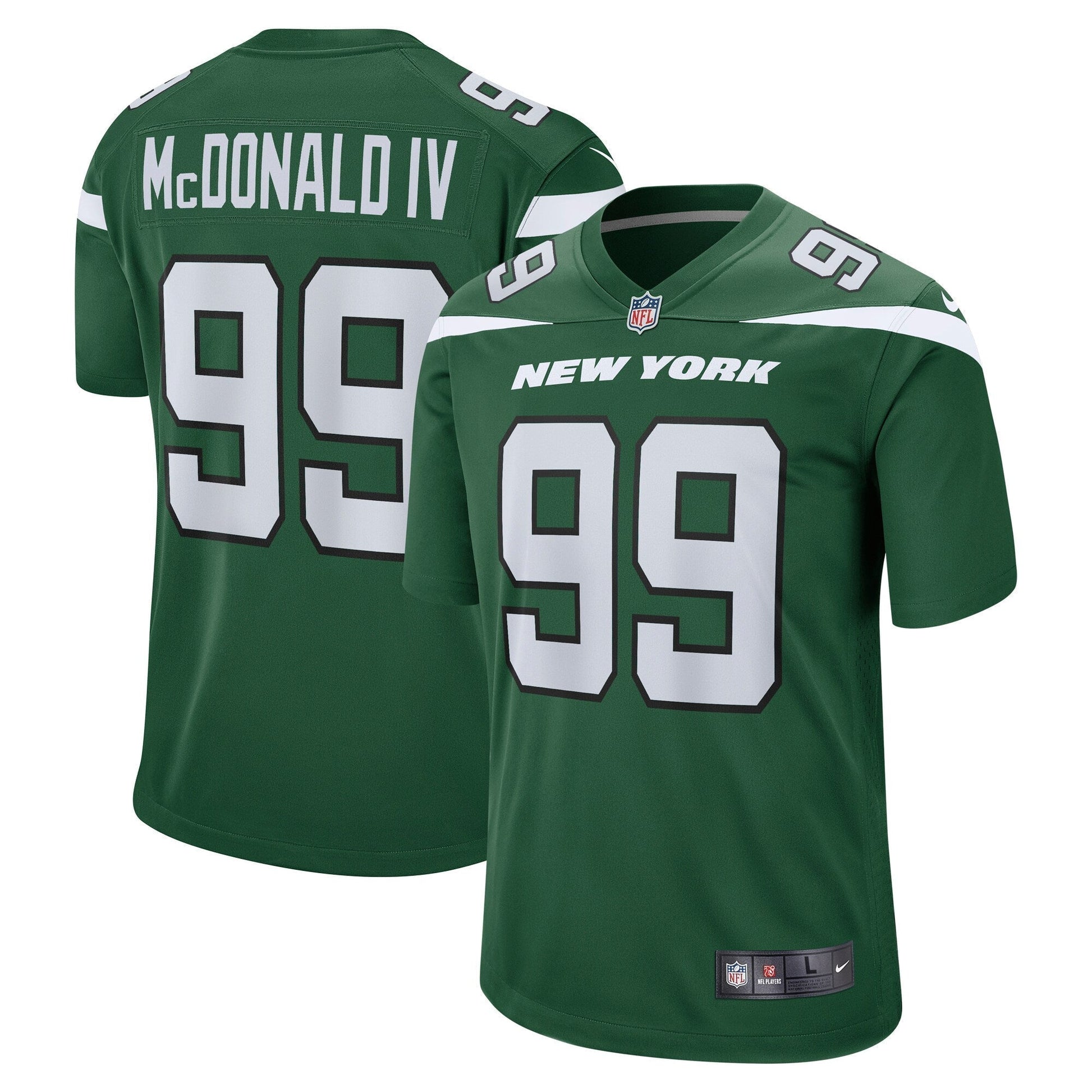 Will McDonald IV New York Jets Game Jersey - Gotham Green football jersey product view 1