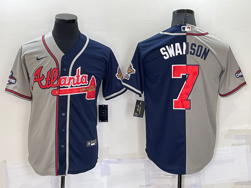 Men's Atlanta Braves Dansby Swanson #7 Navy/Gray Stitched Jersey1 baseball jersey product view 1