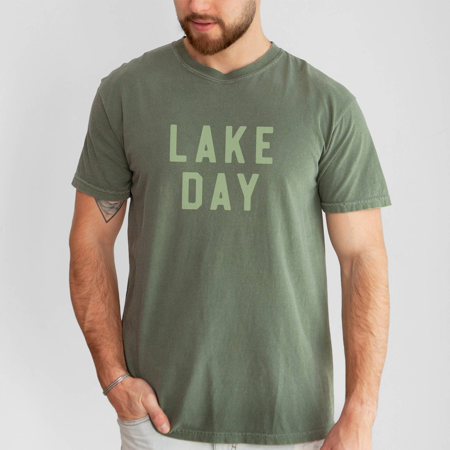 Lake Day Garment Dyed Varsity T-Shirt, Summer Graphic Tee Unisex T-shirt, Sweatshirt, Hoodie, Long Sleeve Tee - T-Shirt, Sweatshirt, Hoodie
