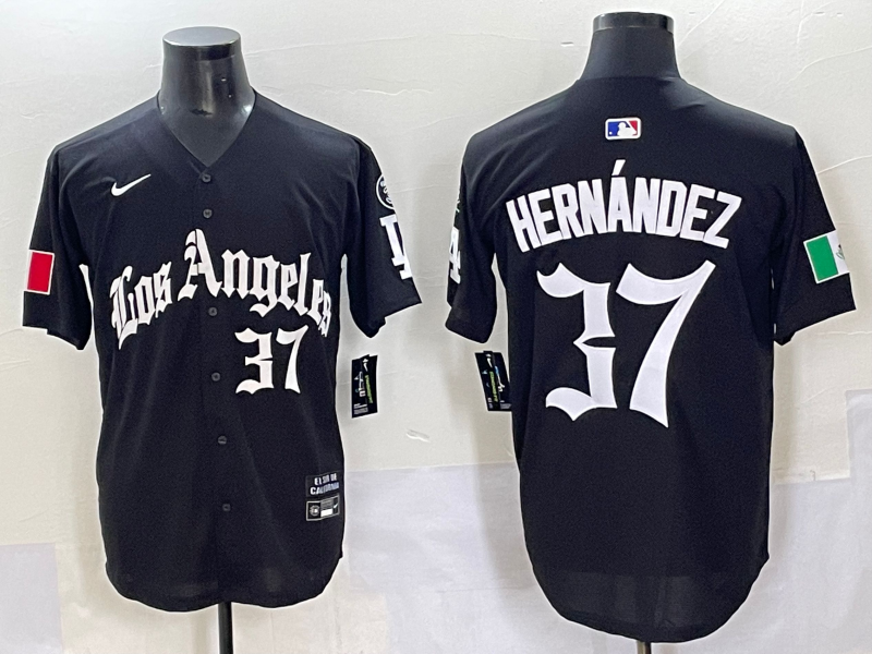 Men's Los Angeles Dodgers Teoscar Hernandez #37 Black Replica Game Jersey baseball jersey product view 1